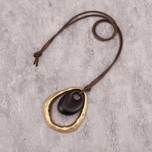 Leather Necklace for Women Long Boho Pendant Hippie Choker Necklace Bohemian Layered Leather Rope Wooden Jewelry Gifts - style: Bohemian Hippie Necklace