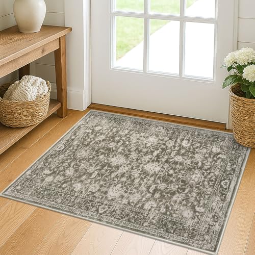 KILOCOCO Moroccan Small Area Rug 2x3 Entryway Rugs Printed Vintage Floral Washable Rug Non-Slip Kitchen Rug Indoor Door Mat, Accent Throw Small Rugs for Laundry Room Bedroom Entrance, Taupe - color: Taupe/Brown/White, size: 2' x 3' (Rectangular)