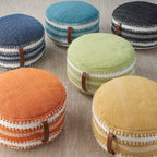 Mina Victory Woven Stripes & Dots 20" x 20" x 12" Turquoise Outdoor Poufs