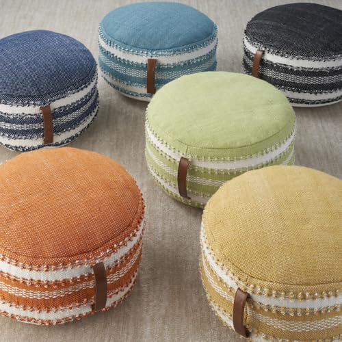 Mina Victory Woven Stripes & Dots 20" x 20" x 12" Turquoise Outdoor Poufs