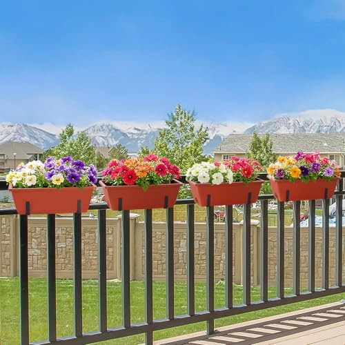 CADUKE Railing Planter Box 16.9 Inches Fence Hanging Planters with Adjustable Brackets Red Deck Railing Planter Boxes Plastic Outdoor Balcony Railing Window Boxes Planters Hanging Flower Box - color: Red