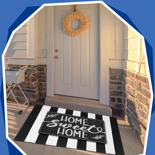 Geelin 2 Pcs 30'' x 18'' Doormat 43'' x 27.5'' Black and White Layered Rug for Front Door Mat Outside Entrance Welcome Door Mats for Indoor Outdoor Entryway Porch Decor(Stripe Home Sweet Home) - style: Stripe Home Sweet Home