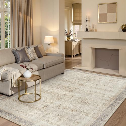 Collive Area Rug for Living Room 5x7, Machine Washable Neutral Boho Rugs for Bedroom, Soft Non-Slip Low Pile Indoor Floor Accent Carpet for Office Entryway Nursery Dining Room - Tan - color: Tan, size: 5' x 7' (Rectangular)