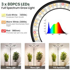LBW 3-Head Grow Light with Stand for Indoor Plants, Full Spectrum Grow Light for Tall Large Plants, Adjustable Height up to 68", Auto Cycle Timer 6/8/12/16H, 5-Level Dimming, 3 Lighting Modes, Black - size: 3 Head 6.3" Black