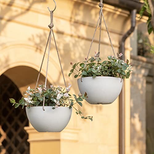 LA JOLIE MUSE White Hanging Planter Basket - 8 Inch Indoor Outdoor Flower Pots, Plant Containers W/Drainage Hole, Plant Pot for Hanging Plants, Pack 2 - color: White, size: 8 Inch