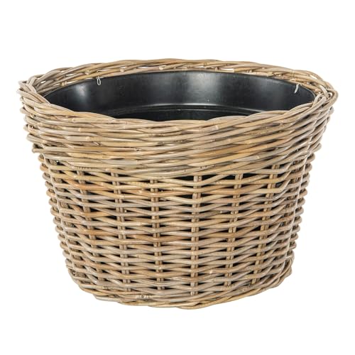Kouboo Rattan Planter Basket with Plastic Pots Planters Flower Pots Decorative Fall planters for Front Porch Whiskey Barrel Basket Indoor Outdoor Plant Pots Large - size: Large