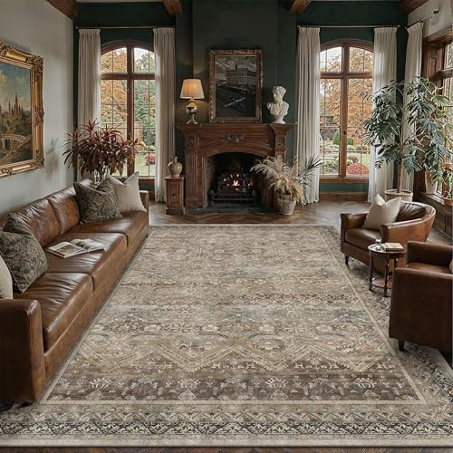 HUGEAR 6x9 Area Rugs Retro Brown Washable Rug for Living Room Vintage Boho Bedroom Rug No Shedding Soft Durable Low Pile Carpet Non Slip Indoor Home Decor Floor Mat - color: Taupe Brown, size: 6' x 9' (Rectangular)