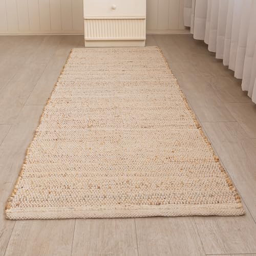 HOMEMONDE Hand Woven Cotton Jute Runner Rug - 2' x 6' ft Natural Fiber Braided Rustic Vintage Boho Décor Farmhouse Area Runner Rug for Hallway, Bedroom, Kitchen, Office - color: Natural Jute, size: 2' x 6' (Runner)