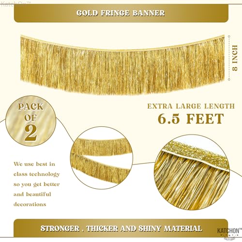 KatchOn, Pack of 2 Gold Fringe Garland - Gold Tinsel Banner for Birthday Party Decorations, Bridal Shower | Golden Foil Curtains for Golden Party Decor, Wedding, Graduation Decorations 2026 - color: Gold