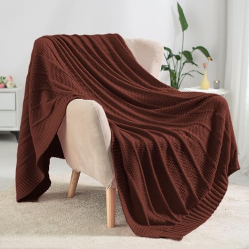 Carriediosa Knit Throw Blanket for Couch 50" X 60", Soft Cozy Stripe Pattern Cable Knitted Throws Fall Fluffy Textured Solid Home Decor Blankets Couch Cover for Bed Sofa, Dark Brown - color: Dark Brown, size: 50" X 60"