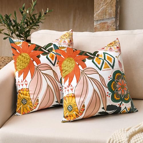Tyrot Boho Floral Velvet Throw Pillow Covers 16x16 Inch Set of 2 Farmhouse Cushion Covers Mid Century Modern Botanical Home Decor Accent Pillow Cases for Couch Bed Sofa Living Room, Bedroom - color: Blush Pearl, size: 16" x 16" (Pack of 2)