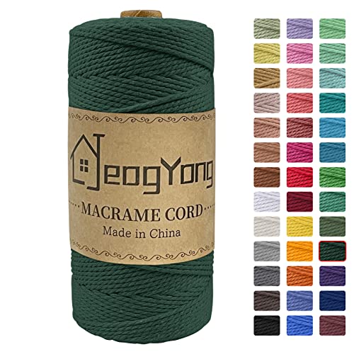 JeogYong Macrame Cord 2mm x 218 Yards, 3-Strand Twisted Natural Cotton Rope, Cotton String Coloured Craft Cord for Plant Hanger Wall Hanging Knitting Crafts, Dark Green Color - color: Dark Green