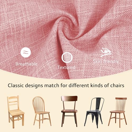 ELFJOY 4 Pack Chair Cushions for Dining Chairs Chair Pads Cushion for Kitchen Office Tufted Textured Square Seat Cushion with Ties (16" Light Pink) - color: Light Pink