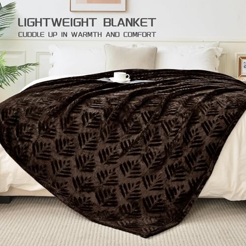 Exclusivo Mezcla Twin Size Fleece Blanket for Bed, Super Soft and Cozy Blankets All Season Use, Leaves Pattern, Plush Fuzzy Lightweight, Coffee, 60x80 Inch - color: Coffee, size: Twin(60"x80")