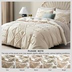 Oli Anderson Tufted Duvet Cover King Size, Soft and Lightweight Duvet Covers Set for All Seasons, 3 Pieces Boho Embroidery Shabby Chic Bedding Set (Beige, King, 104" x 90") - color: Beige, size: King(104"×90")