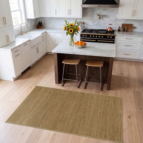 Jute 3x4 Kitchen Area Rugs: Washable Non Slip Entryway Rug with Rubber Backing Pet-Friendly Small Rugs Stain Resistant Carpet for Dining Room Laundry Porch Doorway Natural Brown - color: Natural Brown, size: 3' x 4' (Rectangular)