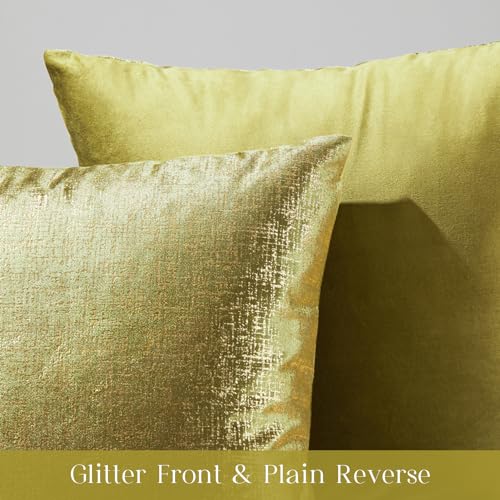Phantoscope Pack of 2 Sparkling Velvet Decorative Solid Throw Decorative Pillow Cover Soft Gold Glitter Square Cushion Cover Pillowcase for Couch Bed and Chair, Green, 18 x 18 inches, 45 x 45 cm - color: Green and Gold, size: 18" x 18" (Pack of 2)