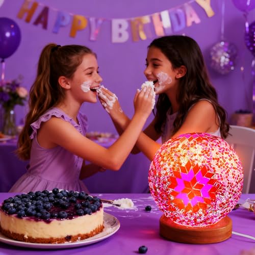 Turkish Bohemian Table Lamp Vintage Stained Glass Globe Light 5V USB Power Dimmable Mosaic Night Lights for Birthday Party Wedding Decoration Bohemian Tiffany Bedside Lamps(Boho-Pink, Boho) - style: Bohemian B Pink