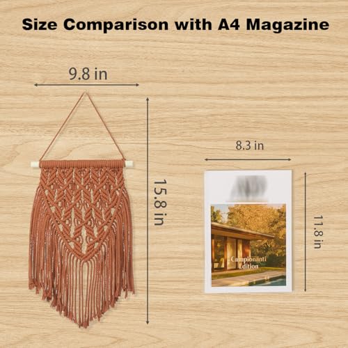 Small Macrame Wall Hanging Decor Boho Tapestry for Bedroom Living Room Dorm Nursery and Office, Cute Aesthetic Wall Art for Small Spaces for Teen Girls and Home Decor (Firebrick Red, 16*10 Inch) - color: Firebrick Red