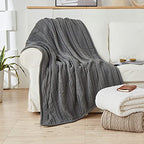 Longhui bedding Acrylic Cable Knit Sherpa Throw Blanket - Thick, Soft, Big, Cozy Grey Knitted Fleece Blankets for Couch, Sofa, Bed - Large 50 x 63 Inches Gray Coverlet All Season - color: Grey, size: 50" x 63", Standard