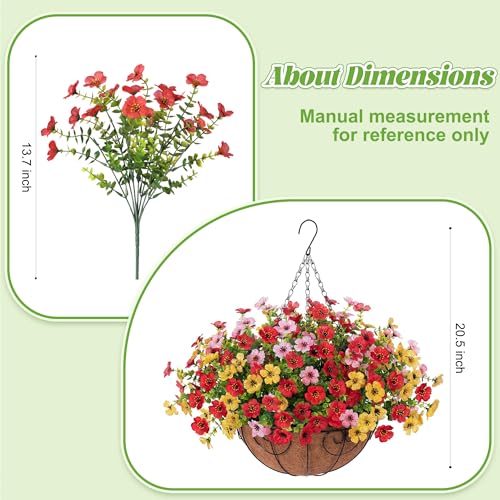 Ammyoo Artificial Faux Hanging Plants Flowers Basket for Spring Outdoor Decoration, Fake Silk Daisy UV Resistant Look Real with Eucalyptus Leaves Summer Outside Decor for Home Patio Garden - color: Red Yellow White