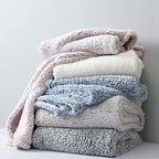Ultra Soft Fleece Sherpa Blanket Queen Size, Lightweight Cozy Pattern Reversible Bed Blanket for All Season, Antique White, 90”x90” - color: Antique White, size: Queen-90" x 90"
