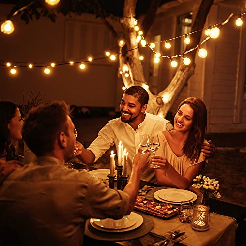 OHLUX Outdoor String Lights, 55FT Shatterproof LED Patio Lights with 26 Dimmable Plastic G40 Bulbs, 2200K Waterproof Connectable Hanging String for Backyard Cafe Porch Deck E12 Base - size: 55FT