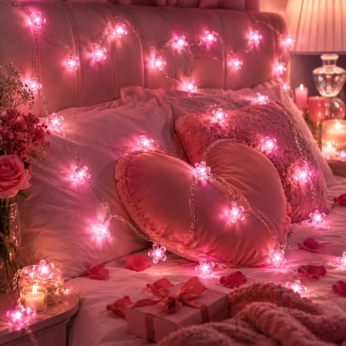 Pink Cherry Blossom Fairy Flower Lights, USB/Battery Operated Floral Lamp | Decorative Flower String Lights For Bedroom,Christmas, Easter, Wedding, Party, Birthday, Valentine'S Day Indoor Outdoor Decor - color: 10ft Pink Flower Lights