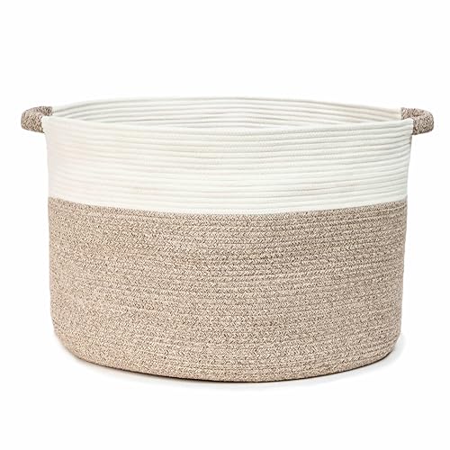 XXXLarge Blanket Basket (24" Dx16 H) - Oversized Woven Rope Storage for Living Room Blankets, Floor Laundry & Cushions - White/Mixed Brown - color: White/Mixed Brown, size: 24" X 24" X 16"