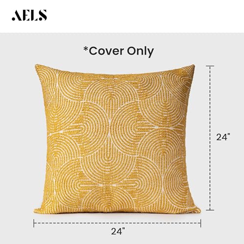 AELS Boho Decorative Textured Throw Pillow Covers 24x24, Organic Modern Mid Century Rainbow Tufted Pillow Case, Farmhouse Rustic Geometric Woven Cushion Case for Bed Couch Sofa, Mustard Yellow - color: Mustard Yellow, size: 24" x 24" (Pack of 2)