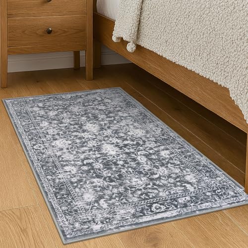 KILOCOCO Moroccan Small Area Rug 2x3 Entryway Rugs Printed Vintage Floral Washable Rug Non-Slip Kitchen Rug Indoor Door Mat, Accent Throw Small Rugs for Laundry Room Bedroom Entrance, Grey - color: Grey/White, size: 2' x 3' (Rectangular)
