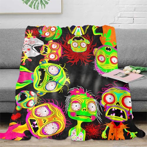 Blacklight Horror Throw Blankets UV Reactive Zombie Throw Blanket Glow in the Dark Under Black Lights Game Room Decor Soft Throw Gifts 59x51 Inches - color: Bl Zombies