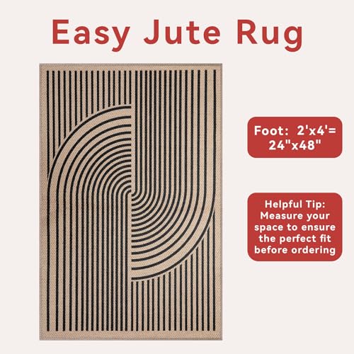 Tangsoo Rainbow Easy Jute Rug 2x4 Small Throw Rugs for Entryway,Washable Ultra Thin Outdoor Door Mat, Black Non-Slip Indoor Floor Carpet for Entrance Kitchen Hallway Bedroom Front Porch - color: Black, size: 2x4ft