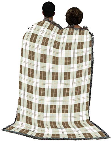 Soft Greyish Grey Plaid Blanket - Gift Tapestry Throw Woven from Cotton - Made in the USA (72x54) - color: Soft Grey