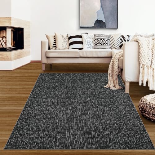 RUGSREAL Bedroom Area Rug 4x6 Modern Abstract Area Rug Stain Resistant Small Living Room Rug Contemporary Dining Room Rug Non-Slip Solid Rug Aesthetic Accent Floor Carpet for Kitchen Office, Black - color: Black, size: 4' x 6' (Rectangular)