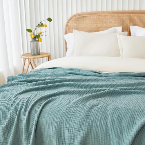 EMME Muslin Throw Blanket for Adults 100% Cotton Blankets for Couch 4-Layer Summer Breathable Gauze All Season Soft and Lightweight Pre-Washed (Teal, 50"x71") - color: 01 - Teal, size: Throw XL (50" x 71")