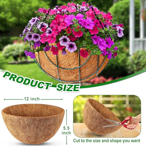REMIAWY Hanging Basket Coco Liners, Coconut Planter Basket Liners 4 Packs 12 Inch 100% Natural Round Coco Fiber Replacement Liner for Hanging Basket Plants Outdoor Garden Flower Pot Vegetables
