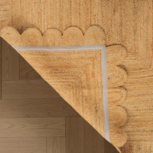 GRUHUM Scalloped Jute Area Rugs 9x12ft Rectangular Natural Fiber Handwoven Soft Braided Rustic Vintage EcoFriendly Rug- Farmhouse Indoor EcoFriendly Livingroom Bedroom Kitchen Hallways 9'x12' Ft Rug - color: Natural-55, size: 9' x 12' (Rectangular)