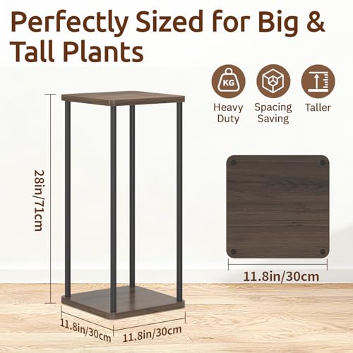 Oppro 2 Tier Plant Stand Indoor, 28In Tall Corner Vertical Wood Metal Square Shelf, Modern Black Large Planter Table Heavy Duty Flower Pot Holder Rack for Narrow House Living Room Floor Orchid, Oak - color: Oak-2 Tier