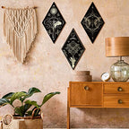 Sintuff 6 Pieces Gothic Wall Decor Boho Sun Moon Phases Wall Art Gothic Minimalist Stars Sun Hanging Wooden Home Decor Farmhouse Pediments for Gallery Living Bedroom Room(Mysterious) - style: Mysterious