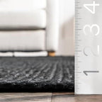 FRELISH DECOR Handwoven Jute Area Rug - Black Round Rustic Vintage Braided Reversible Rug - Eco Friendly Rug for Bedroom - Kitchen - Living Room - Farmhouse (5' Round - Black)