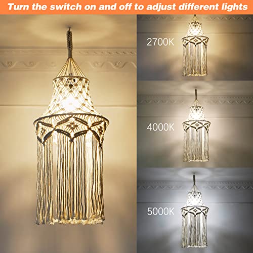 Boho Lamp Plug in Pendant Light, 15 FT Hanging Lights with Plug in Cord, Hanging Lamp with Handmade Macrame Lamp Shade, On/Off Switch, Hanging Light Fixture for Bohemian Decor Bedroom Living Room - color: White