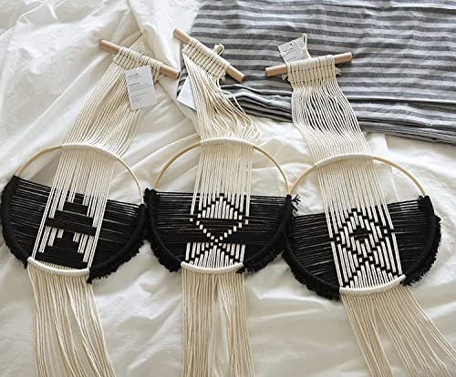 Flber Macrame Wall Hanging 3Pcs Macrame Wall Decor Macrame Wall Art Round Wall Art Handmade Boho Wall - color: Black