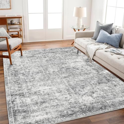 CHAMPLANT Area Rug 8x10 Washable Rug Gray Vintage Traditional Mat Distressed Indoor Foldable Thin Retro Accent Floral Non Slip Carpet Living Room Dining Room Office - color: Grey, size: 8' x 10' (Rectangular)