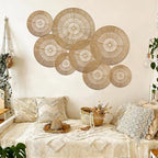 YIYA Set of 8 Boho Wall Decoration Jute Wall Decor Baskets Round Hand Woven Wicker Rattan Wall Art for Living Room Farmhouse Bedroom Nursery