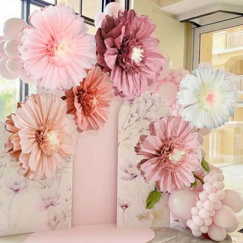 Giegxin 6 Pcs 31.5", 24" Pink Giant Paper Flower Boho Large Tissue Paper Flower for Wall Big Pink Pom Pom Floral Decorations for Wall Wedding Bridal Shower Baby Shower Tea Party Nursery Birthday Decor - color: Pink, size: 31.5", 24"