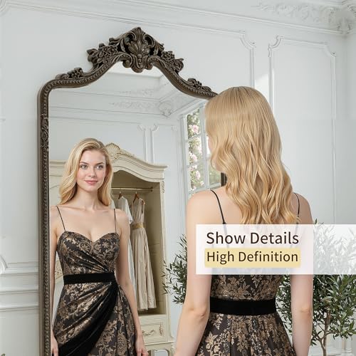 71"x32" Bronze Arched Full Length Mirror with Stand, Full Body Mirrors for Leaning or Hanging, Traditional Ornate Vintage Floor Mirror,Baroque Antique Long Mirrors for Wall,Decor, Living Room, Bedroom - color: Vintage Copper
