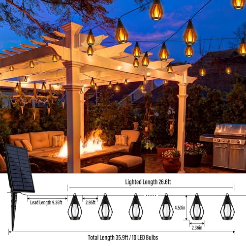 iBaycon Solar Flame Lights, 27Ft 10 LED Bulbs Flickering Flame String Light, Outdoor Waterproof Solar Flame Lights for Garden Yard Lawn Patio Decorations (Warm White) - color: Warm White, size: 27FT