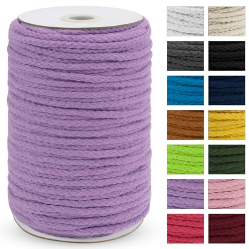 JeogYong Braided Macrame Cord 5mm x 295ft, Natural 8-Strand Braided Cotton Rope, Colored Drawstring Cord Craft Rope for Plant Hangers, Wall Hanging, Dream Catcher, Garden, DIY Projects - color: Light Purple