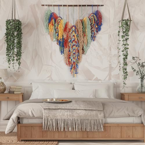 GYHPD Large Handmade Macrame Wall Hanging, Boho Wall Decor, Boho Woven Tassel Wall Art, Rustic Bohemian Home Decor for Living Room Bedroom, Aesthetic Housewarming Gift for Mom (Feather) - color: Feather